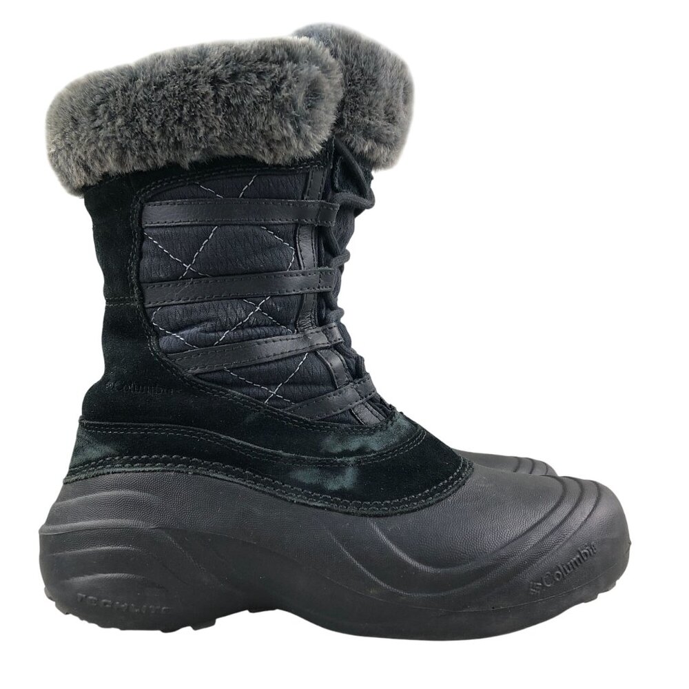 Columbia Women's Size 7.5 Sierra Summette Black Leather Faux Fur Winter Boots
